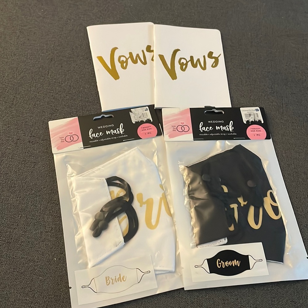 Vows books and Bride and Groom face masks